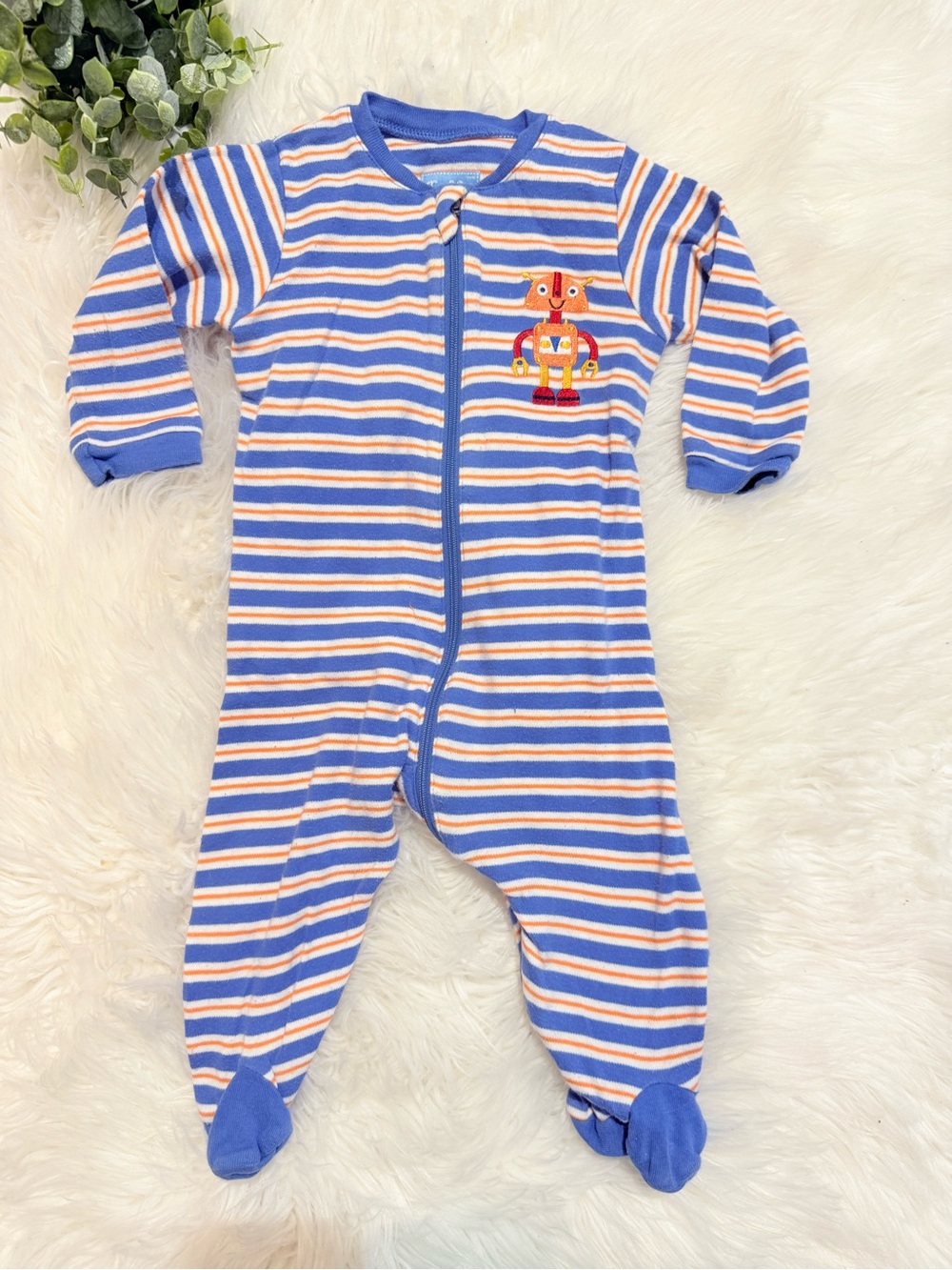🌿10/$25 • Tuffy Striped Blue & White Robot Footed Zip Sleeper